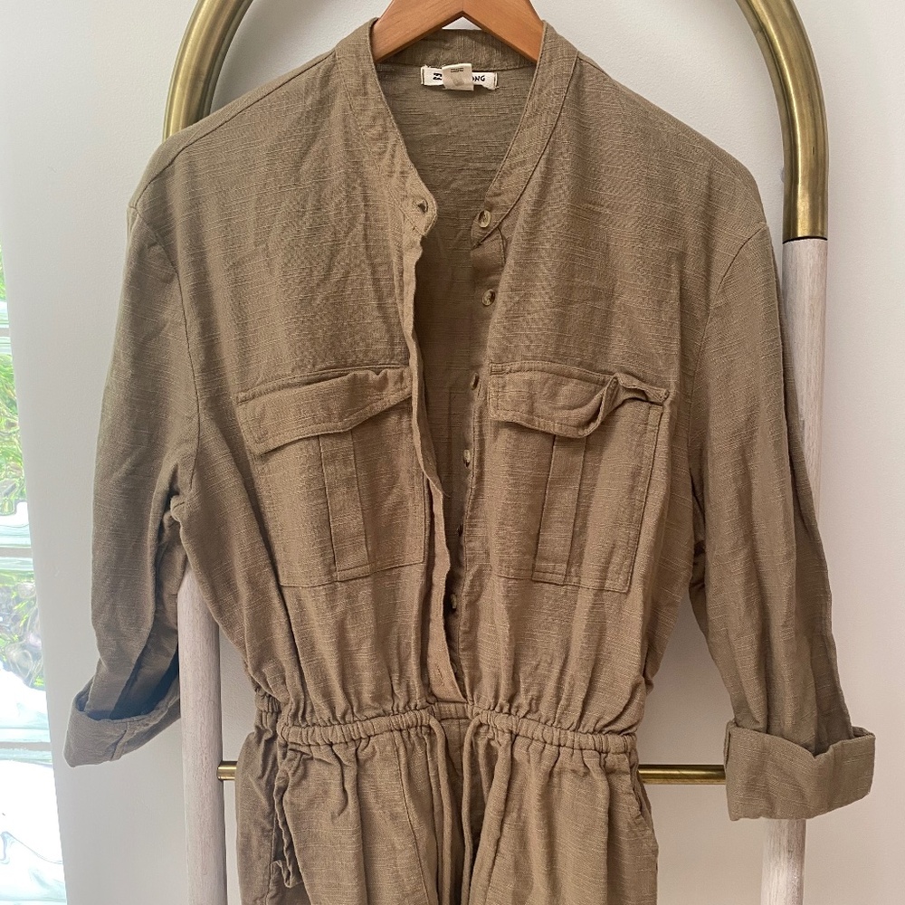 Billabong 100% Cotton Summer Safari Long Sleeves Army Green Romper Size M